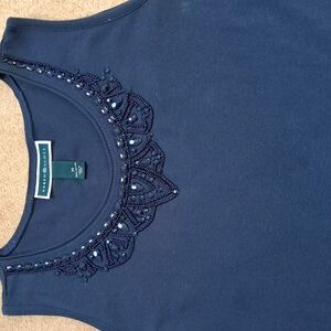 Karen Scott Women's Dark Blue Embellished Tank Top